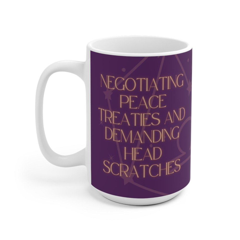 Astrology Cat Mug – “Peace Treaties & Head Scratches” Funny Cosmic Cat Cup - Love From Snowy Shop