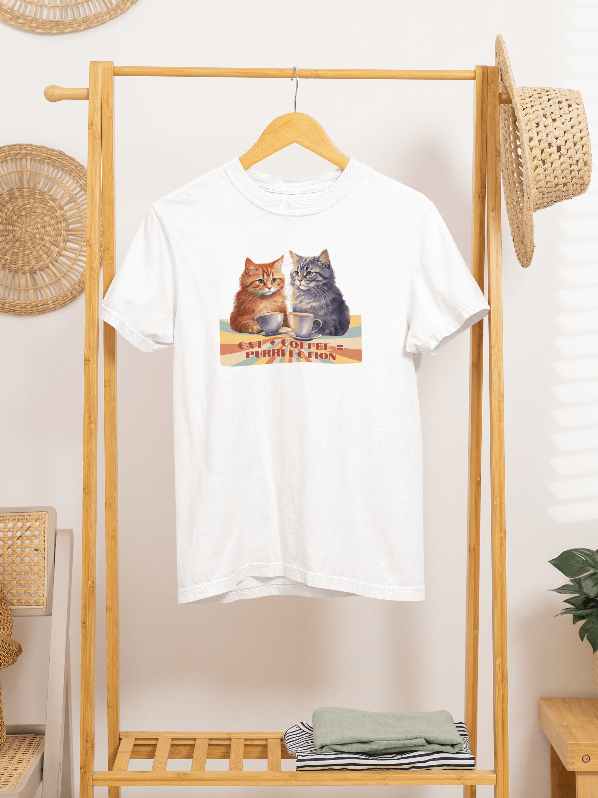 Funny Cat Coffee T-Shirt - Cat+Coffee=Purrfection - Cozy Gift Tee for Cat Lovers & Caffeine Addicts - Love From Snowy Shop