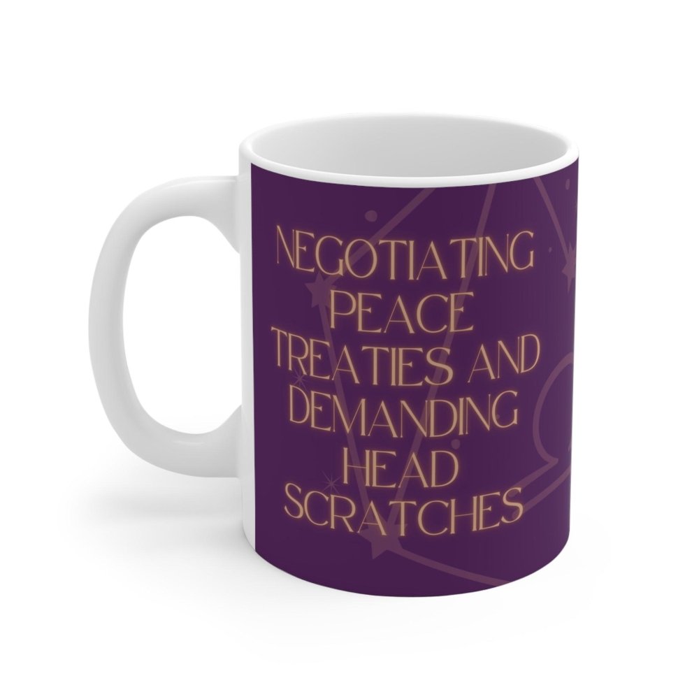 Astrology Cat Mug – “Peace Treaties & Head Scratches” Funny Cosmic Cat Cup - Love From Snowy Shop