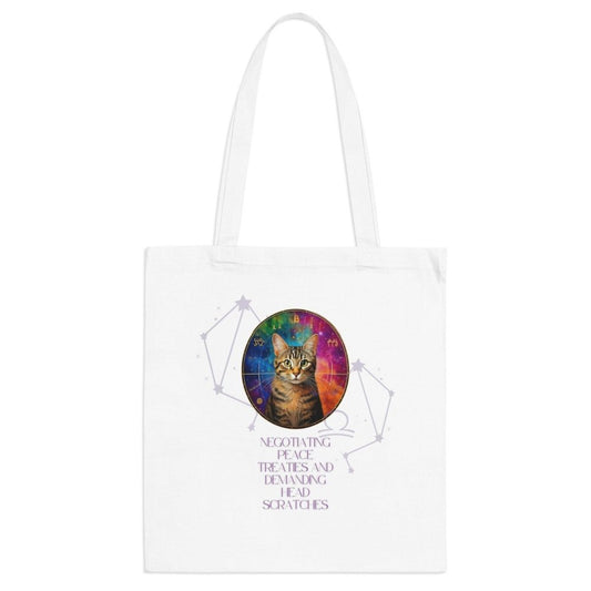Astrology Cat Tote Bag – “Peace Treaties & Head Scratches” Funny Cat Canvas Bag - Love From Snowy Shop