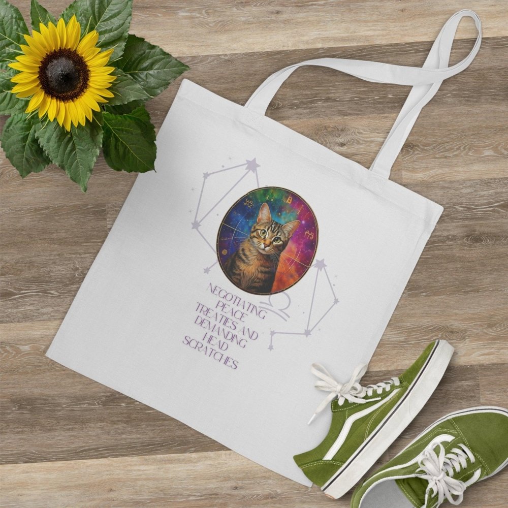 Astrology Cat Tote Bag – “Peace Treaties & Head Scratches” Funny Cat Canvas Bag - Love From Snowy Shop