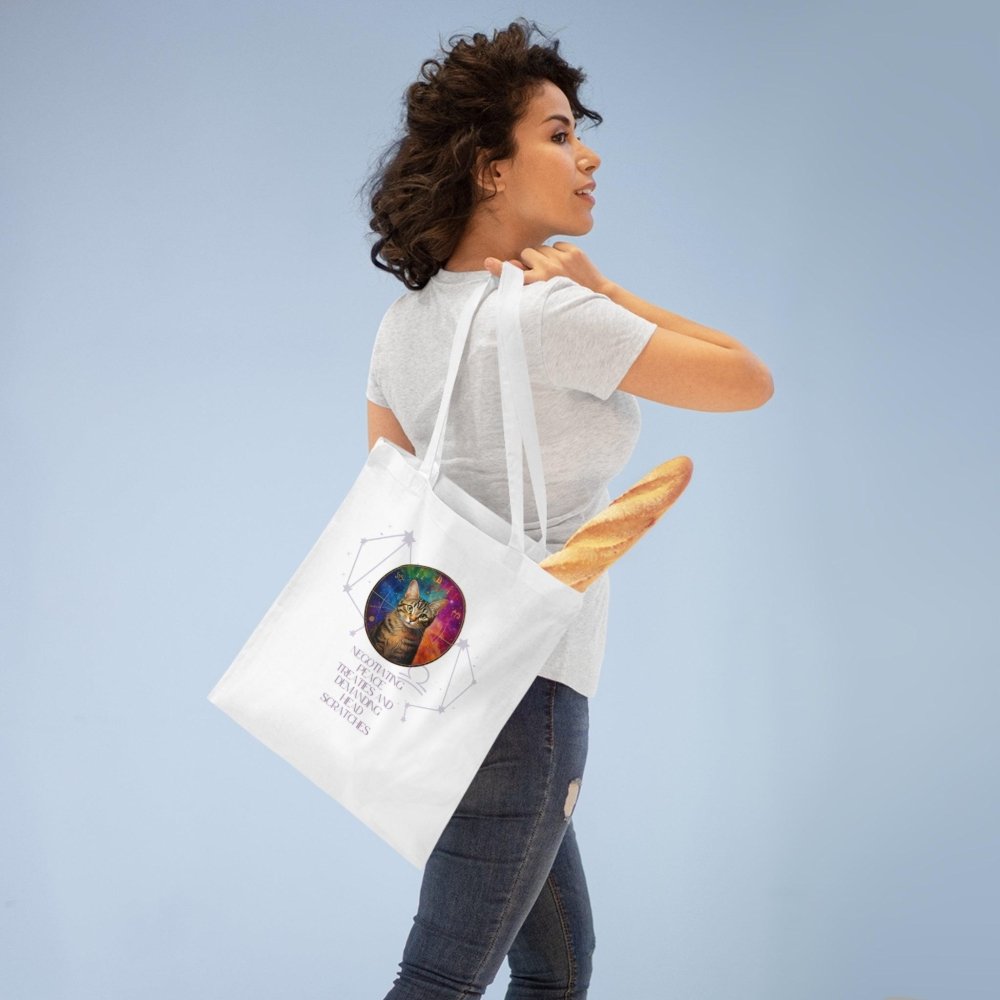 Astrology Cat Tote Bag – “Peace Treaties & Head Scratches” Funny Cat Canvas Bag - Love From Snowy Shop