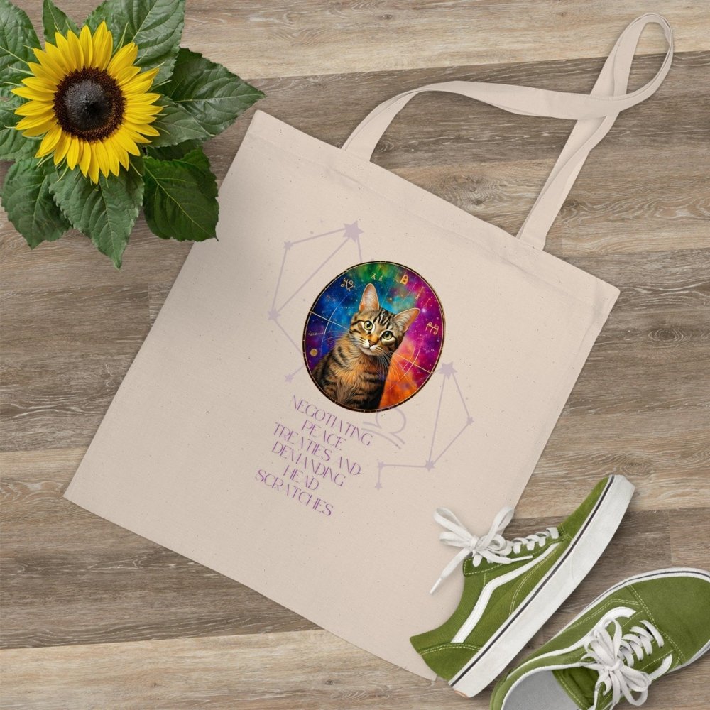 Astrology Cat Tote Bag – “Peace Treaties & Head Scratches” Funny Cat Canvas Bag - Love From Snowy Shop