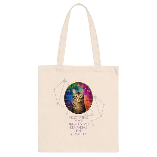 Astrology Cat Tote Bag – “Peace Treaties & Head Scratches” Funny Cat Canvas Bag - Love From Snowy Shop