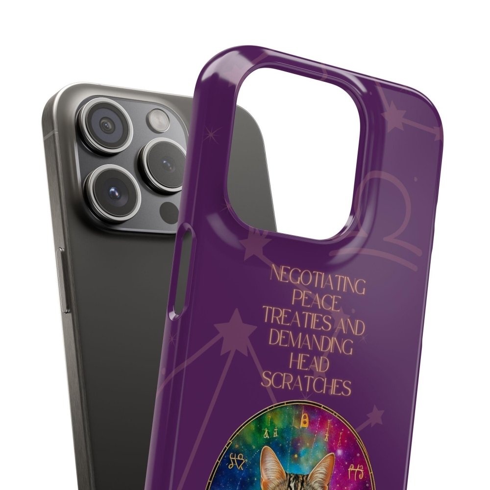 Funny Astrology Cat Phone Case – “Peace Treaties & Head Scratches” – Cosmic Cat Lover Gift - Love From Snowy Shop