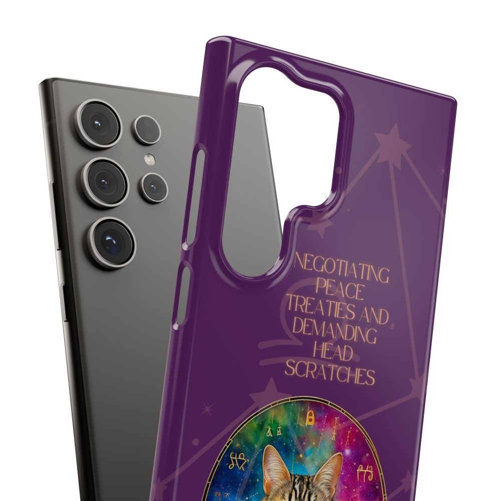 Funny Astrology Cat Phone Case – “Peace Treaties & Head Scratches” – Cosmic Cat Lover Gift - Love From Snowy Shop