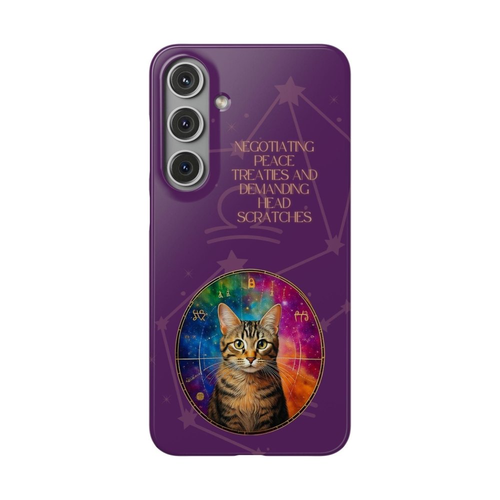 Funny Astrology Cat Phone Case – “Peace Treaties & Head Scratches” – Cosmic Cat Lover Gift - Love From Snowy Shop