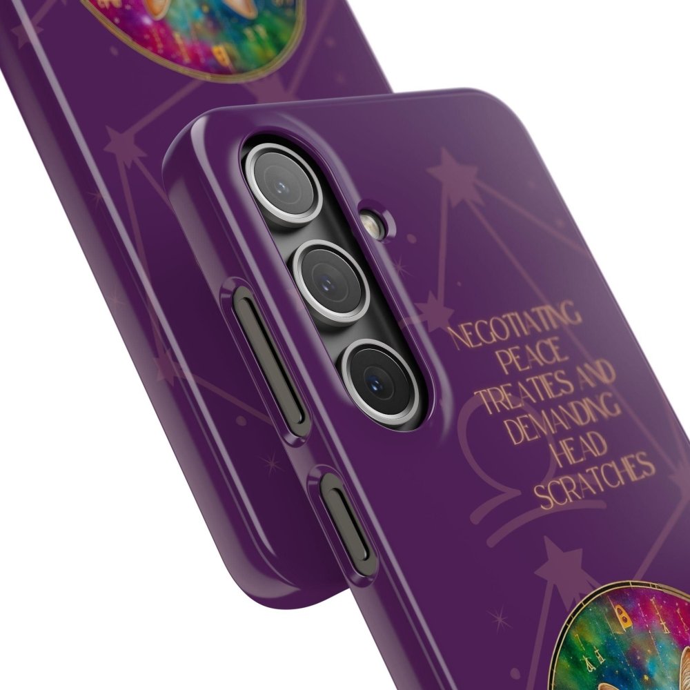 Funny Astrology Cat Phone Case – “Peace Treaties & Head Scratches” – Cosmic Cat Lover Gift - Love From Snowy Shop