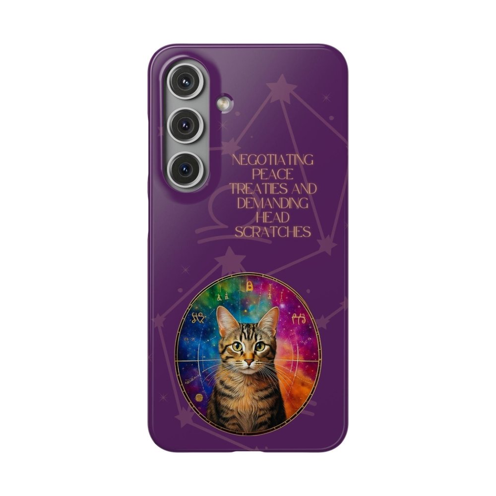 Funny Astrology Cat Phone Case – “Peace Treaties & Head Scratches” – Cosmic Cat Lover Gift - Love From Snowy Shop
