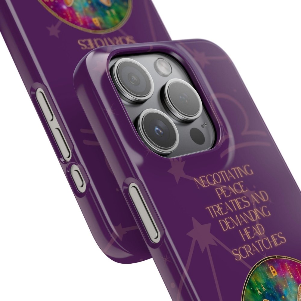 Funny Astrology Cat Phone Case – “Peace Treaties & Head Scratches” – Cosmic Cat Lover Gift - Love From Snowy Shop