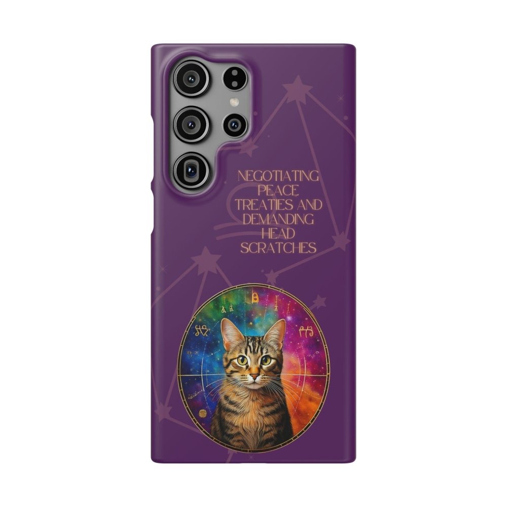 Funny Astrology Cat Phone Case – “Peace Treaties & Head Scratches” – Cosmic Cat Lover Gift - Love From Snowy Shop
