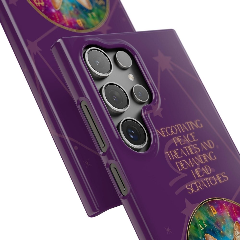 Funny Astrology Cat Phone Case – “Peace Treaties & Head Scratches” – Cosmic Cat Lover Gift - Love From Snowy Shop