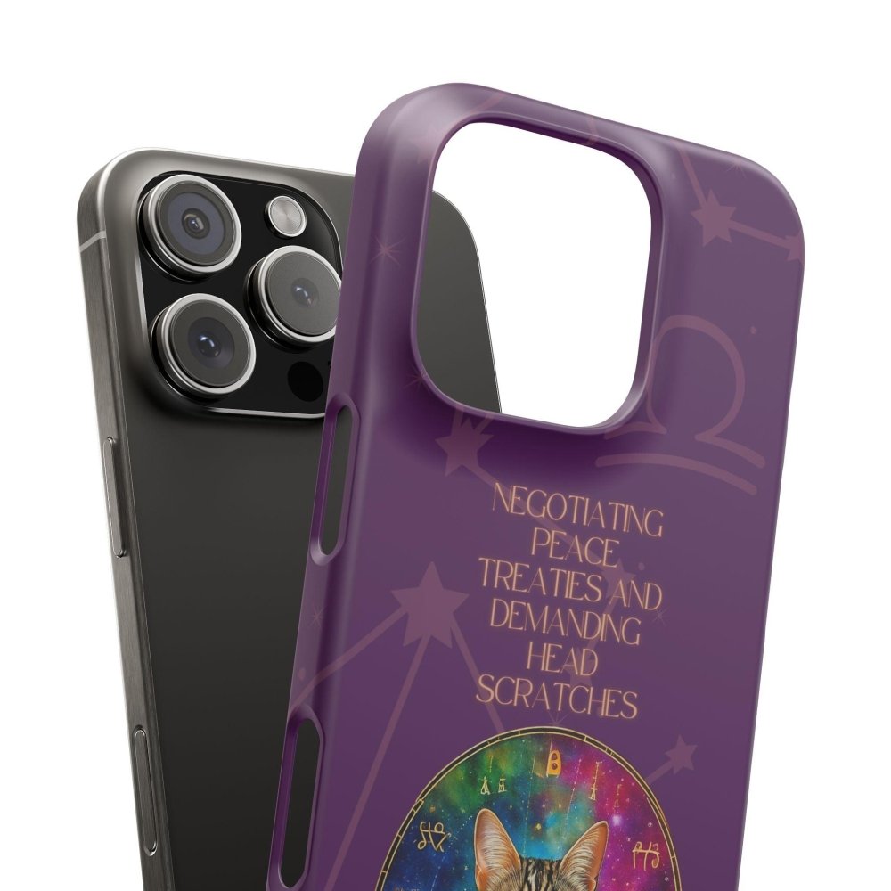 Funny Astrology Cat Phone Case – “Peace Treaties & Head Scratches” – Cosmic Cat Lover Gift - Love From Snowy Shop