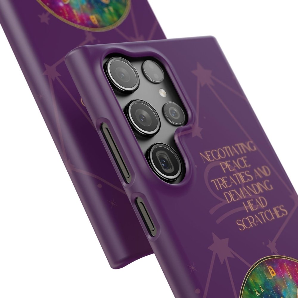 Funny Astrology Cat Phone Case – “Peace Treaties & Head Scratches” – Cosmic Cat Lover Gift - Love From Snowy Shop