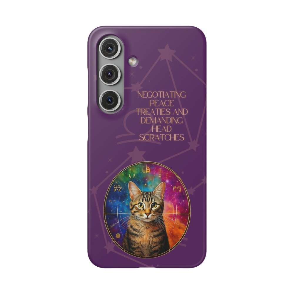Funny Astrology Cat Phone Case – “Peace Treaties & Head Scratches” – Cosmic Cat Lover Gift - Love From Snowy Shop