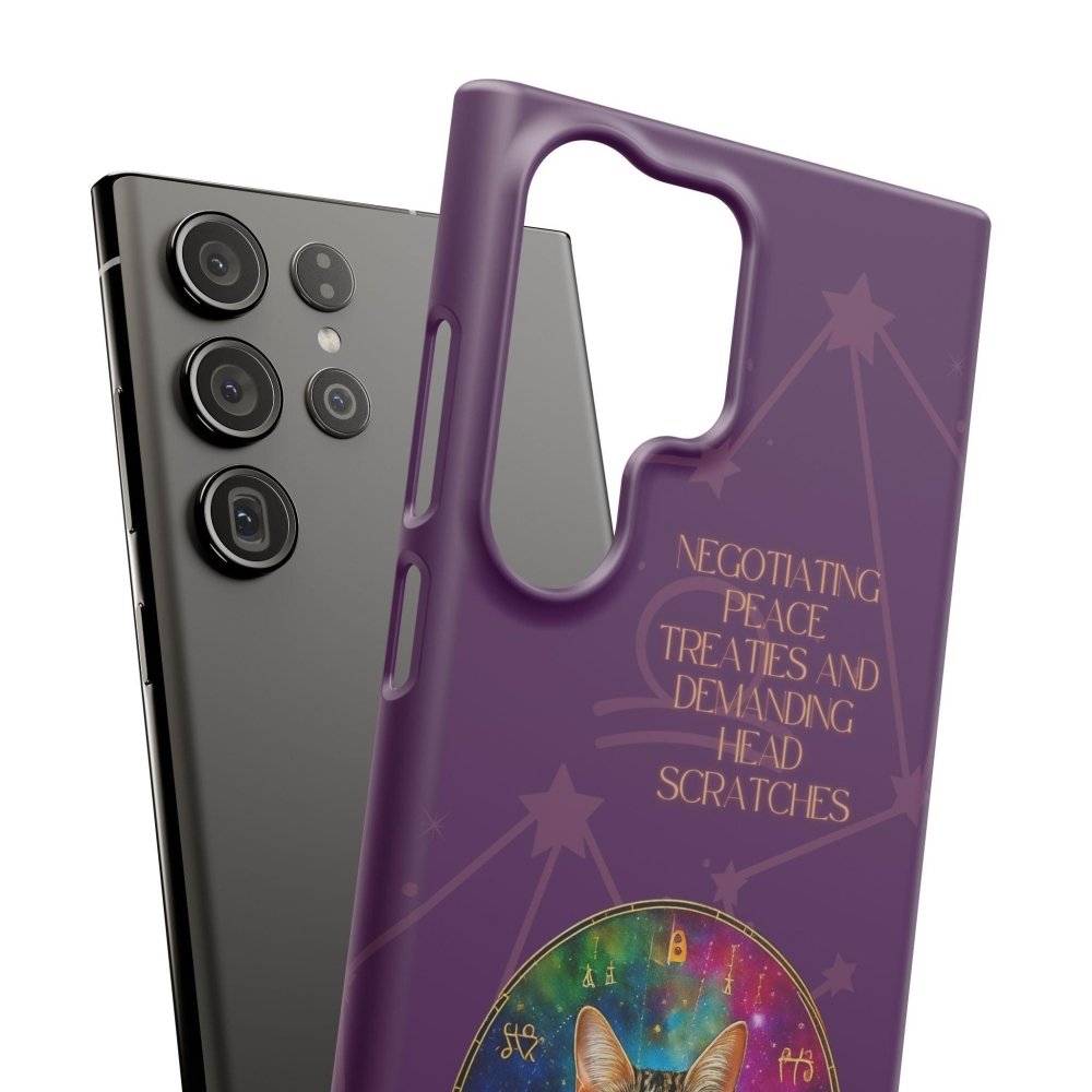 Funny Astrology Cat Phone Case – “Peace Treaties & Head Scratches” – Cosmic Cat Lover Gift - Love From Snowy Shop
