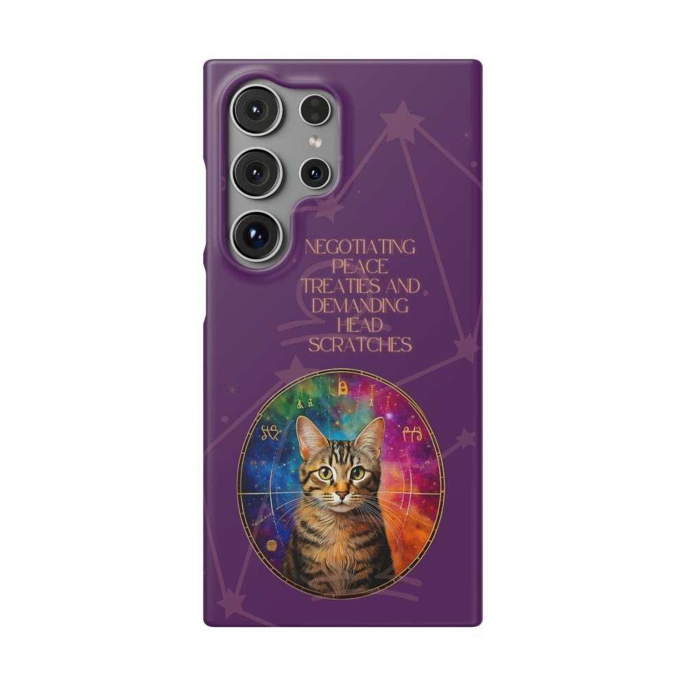 Funny Astrology Cat Phone Case – “Peace Treaties & Head Scratches” – Cosmic Cat Lover Gift - Love From Snowy Shop