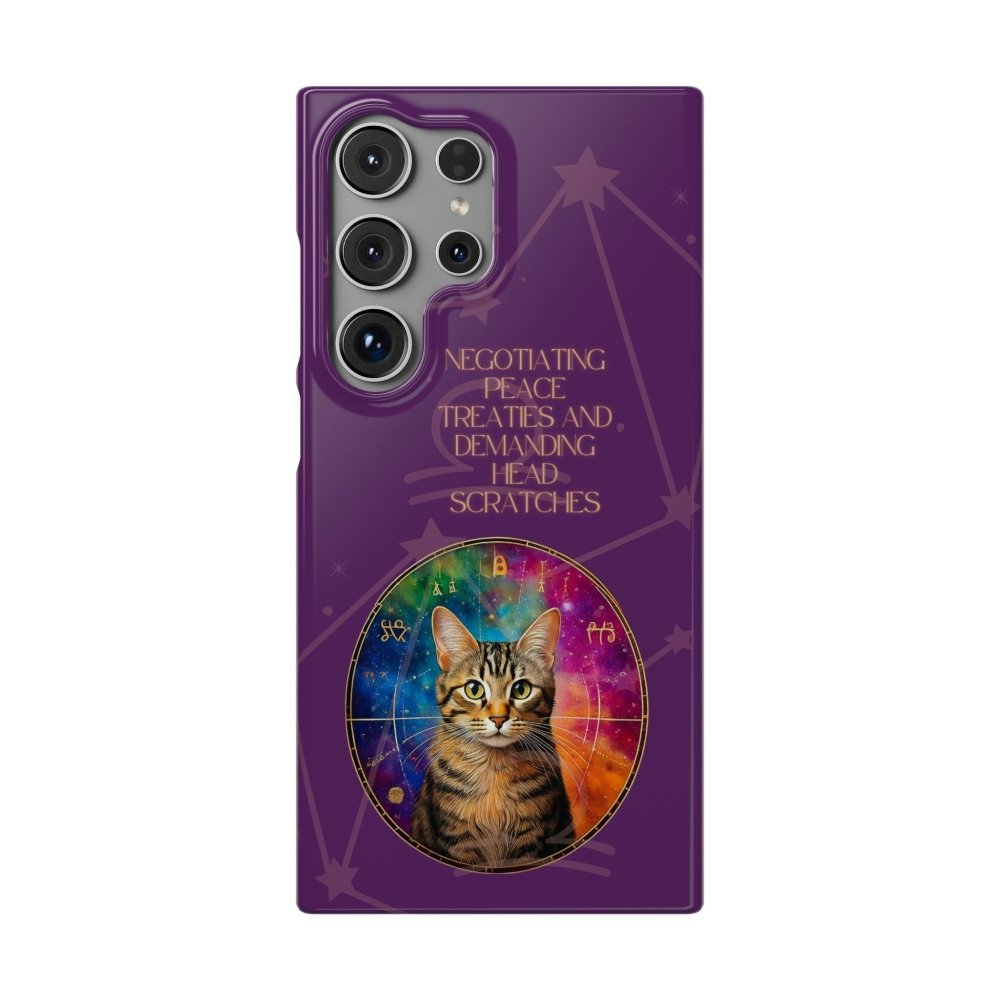Funny Astrology Cat Phone Case – “Peace Treaties & Head Scratches” – Cosmic Cat Lover Gift - Love From Snowy Shop
