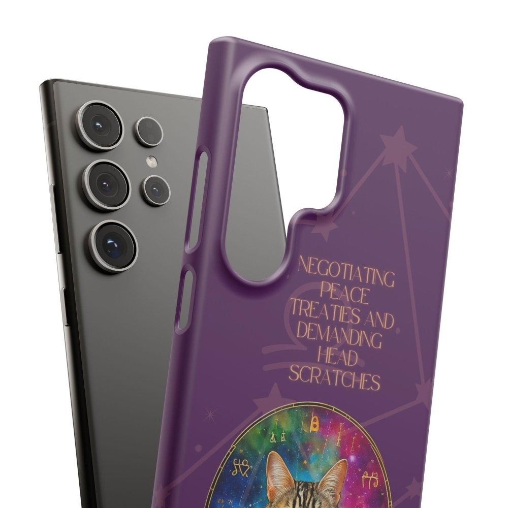 Funny Astrology Cat Phone Case – “Peace Treaties & Head Scratches” – Cosmic Cat Lover Gift - Love From Snowy Shop