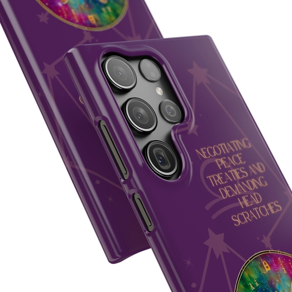 Funny Astrology Cat Phone Case – “Peace Treaties & Head Scratches” – Cosmic Cat Lover Gift - Love From Snowy Shop