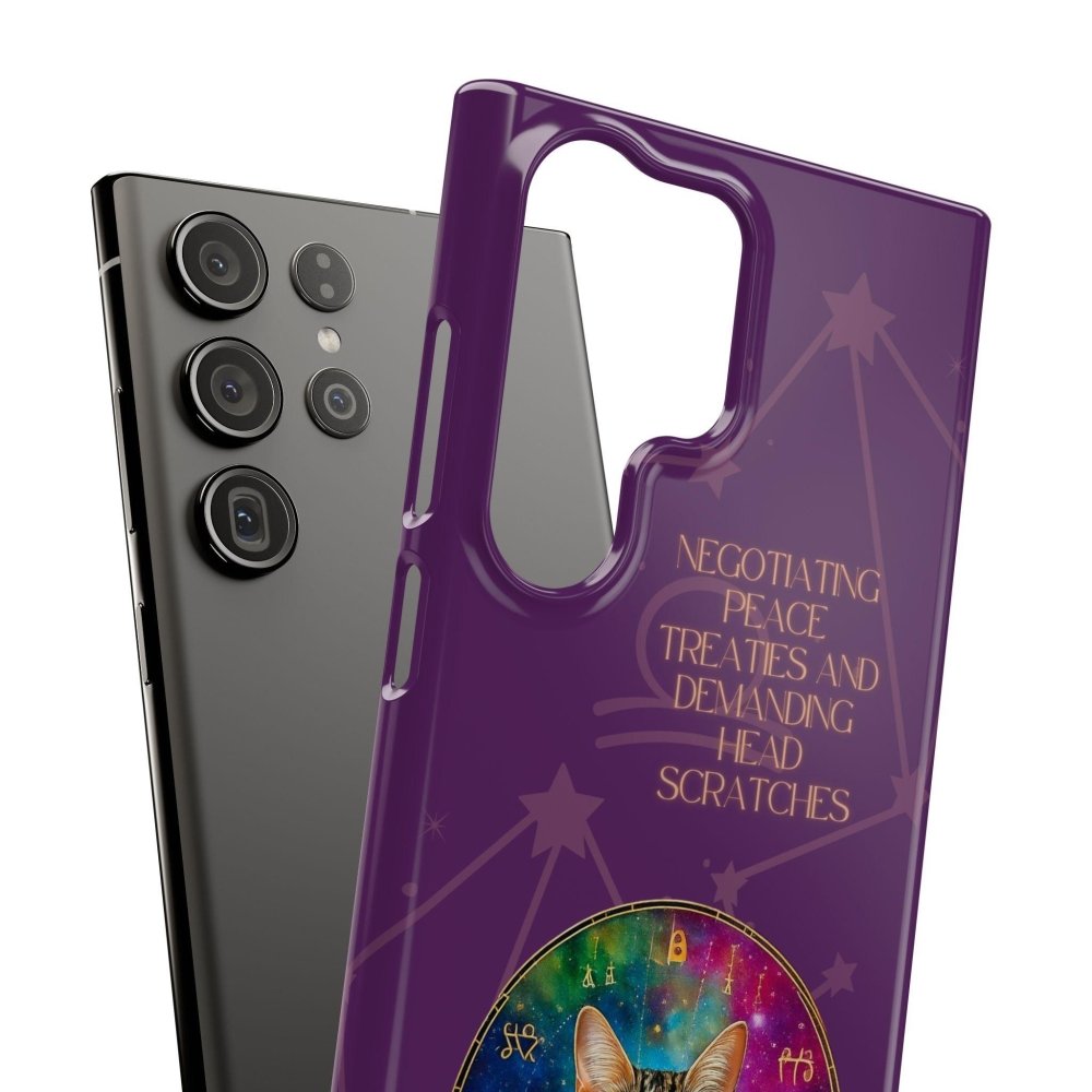 Funny Astrology Cat Phone Case – “Peace Treaties & Head Scratches” – Cosmic Cat Lover Gift - Love From Snowy Shop