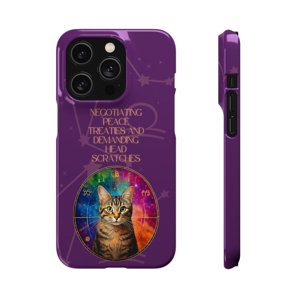 Funny Astrology Cat Phone Case – “Peace Treaties & Head Scratches” – Cosmic Cat Lover Gift - Love From Snowy Shop