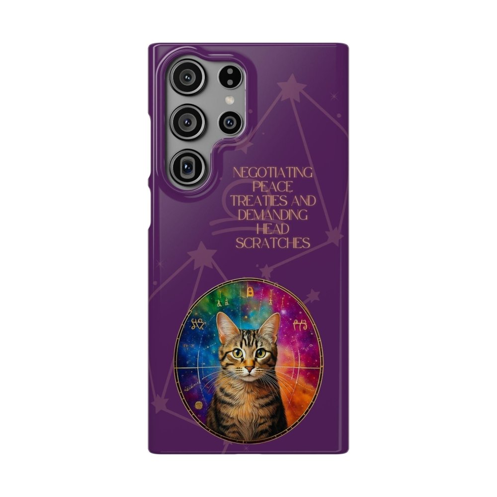 Funny Astrology Cat Phone Case – “Peace Treaties & Head Scratches” – Cosmic Cat Lover Gift - Love From Snowy Shop