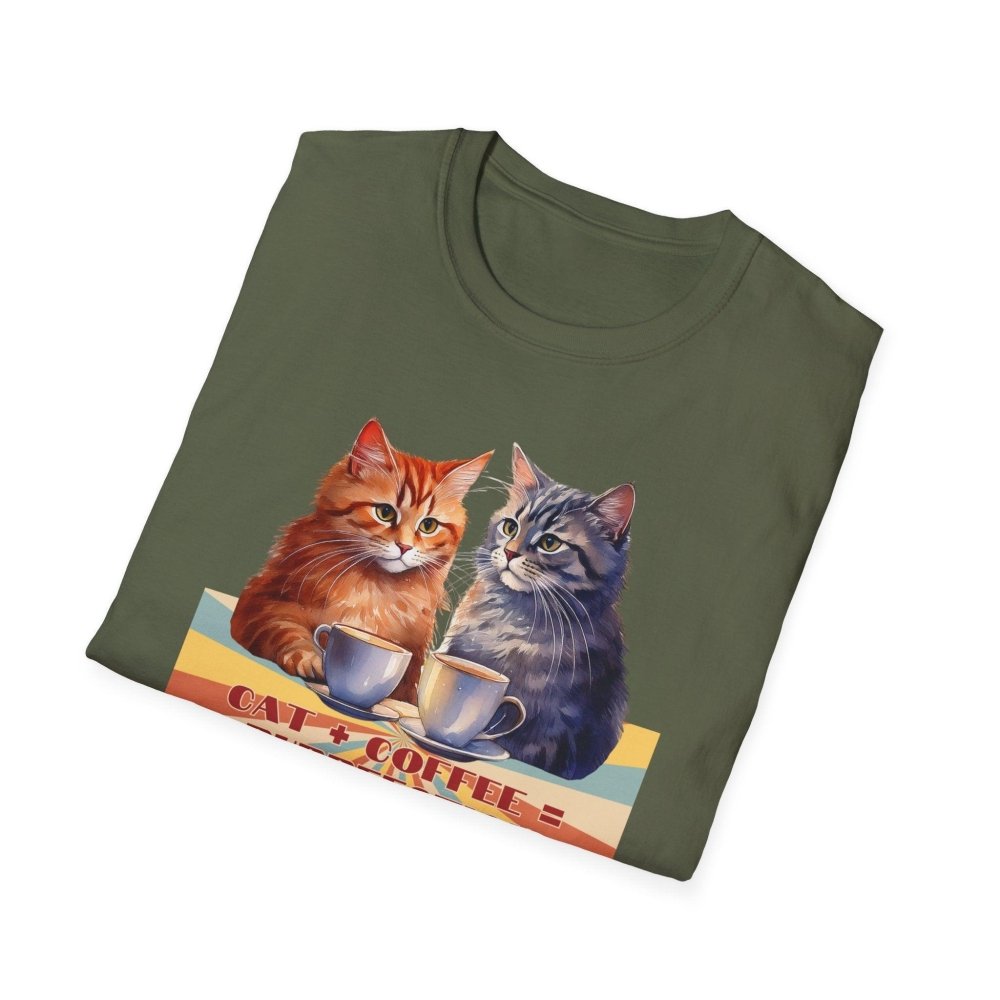 Funny Cat Coffee T-Shirt - Cat+Coffee=Purrfection - Cozy Gift Tee for Cat Lovers & Caffeine Addicts - Love From Snowy Shop