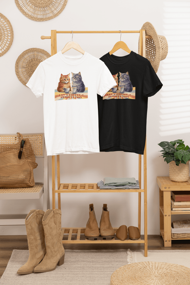 Funny Cat Coffee T-Shirt - Cat+Coffee=Purrfection - Cozy Gift Tee for Cat Lovers & Caffeine Addicts - Love From Snowy Shop