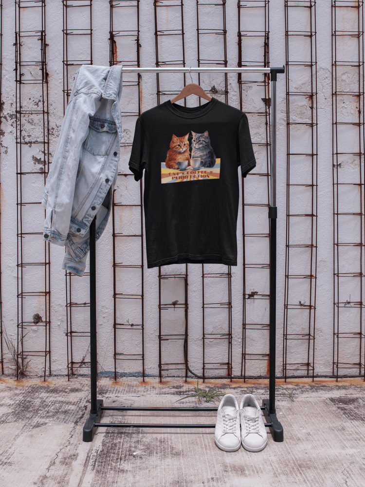 Funny Cat Coffee T-Shirt - Cat+Coffee=Purrfection - Cozy Gift Tee for Cat Lovers & Caffeine Addicts - Love From Snowy Shop