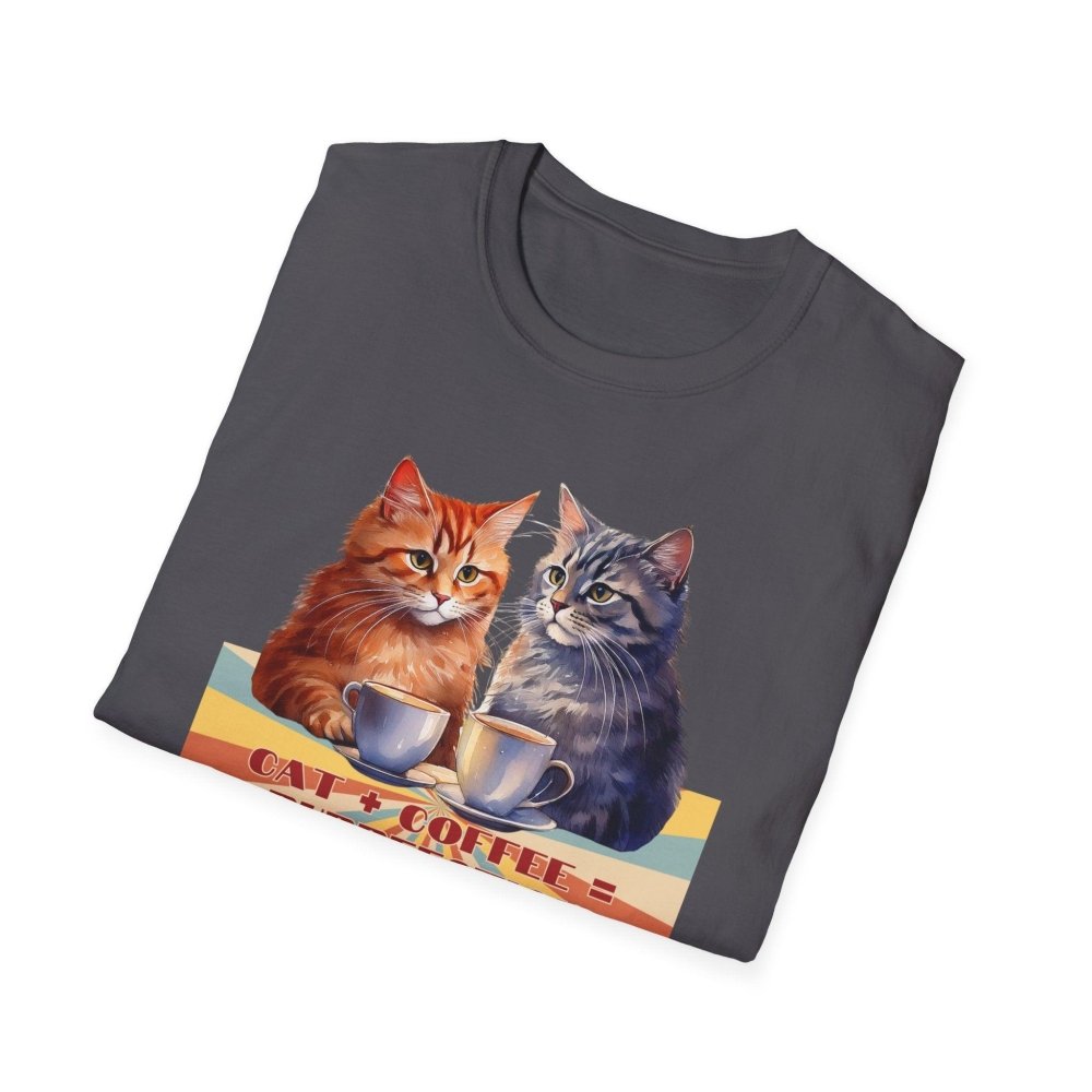 Funny Cat Coffee T-Shirt - Cat+Coffee=Purrfection - Cozy Gift Tee for Cat Lovers & Caffeine Addicts - Love From Snowy Shop