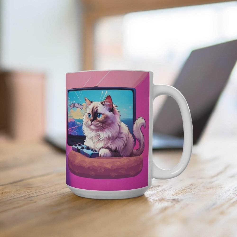 Gamer Cat Mug – FortMeow Coffee Cup – Funny Battle Gamer Gift for Cat Lovers - Love From Snowy Shop