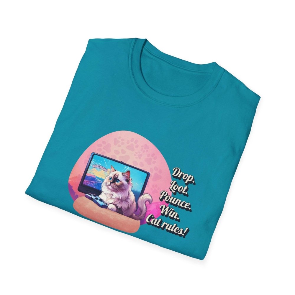 Gamer Cat T-Shirt – Funny “FortMeow” Battle Drop Tee – Cat Lover Gift for Gamers - Love From Snowy Shop