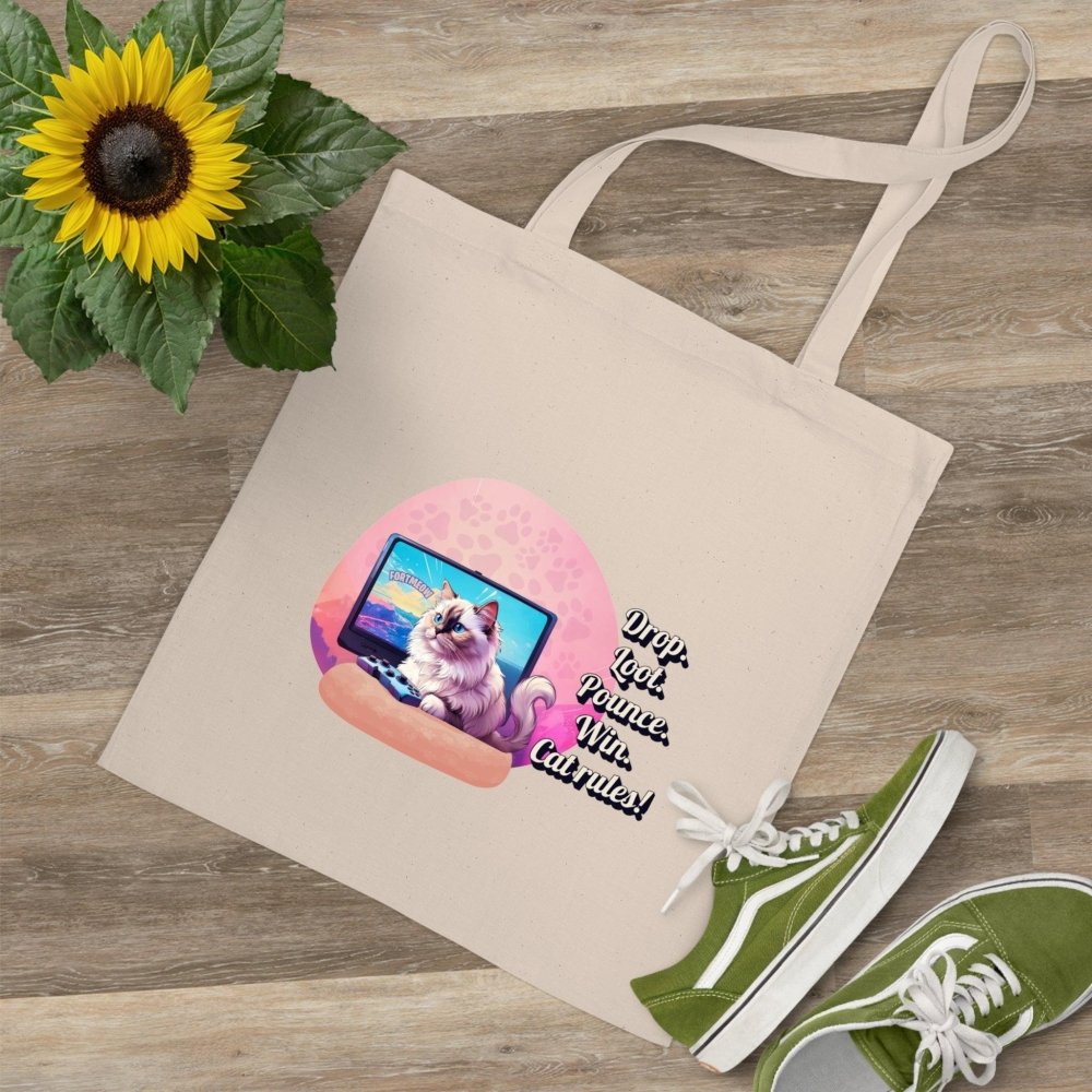 Gamer Cat Tote Bag – “FortMeow” Battle Bag – Funny Gift for Gamers & Cat Moms - Love From Snowy Shop