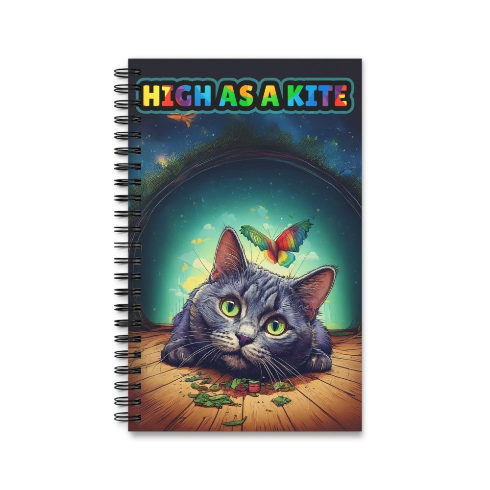 High as a Kite Cat Journal - Funny Spiral Notebook for Notes - Love From Snowy Shop