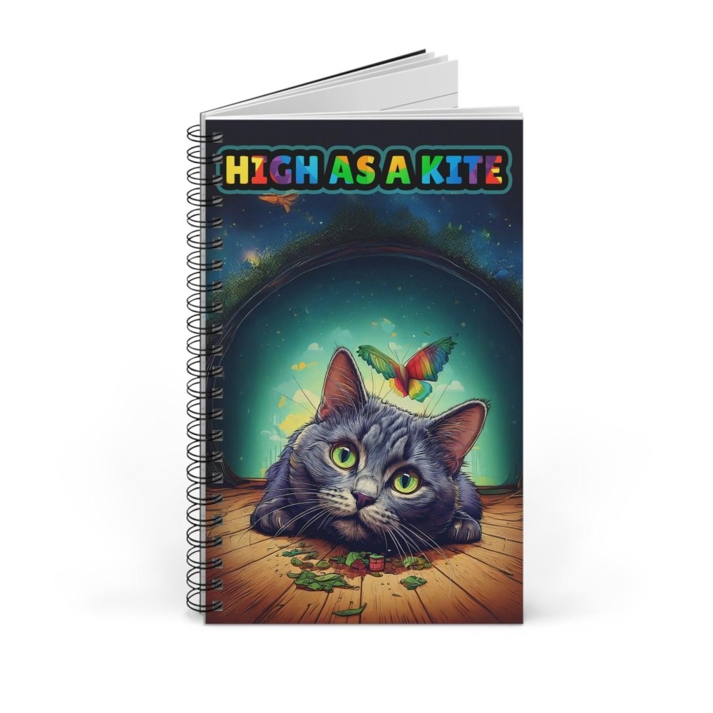 High as a Kite Cat Journal - Funny Spiral Notebook for Notes - Love From Snowy Shop