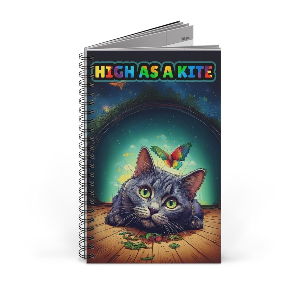 High as a Kite Cat Journal - Funny Spiral Notebook for Notes - Love From Snowy Shop