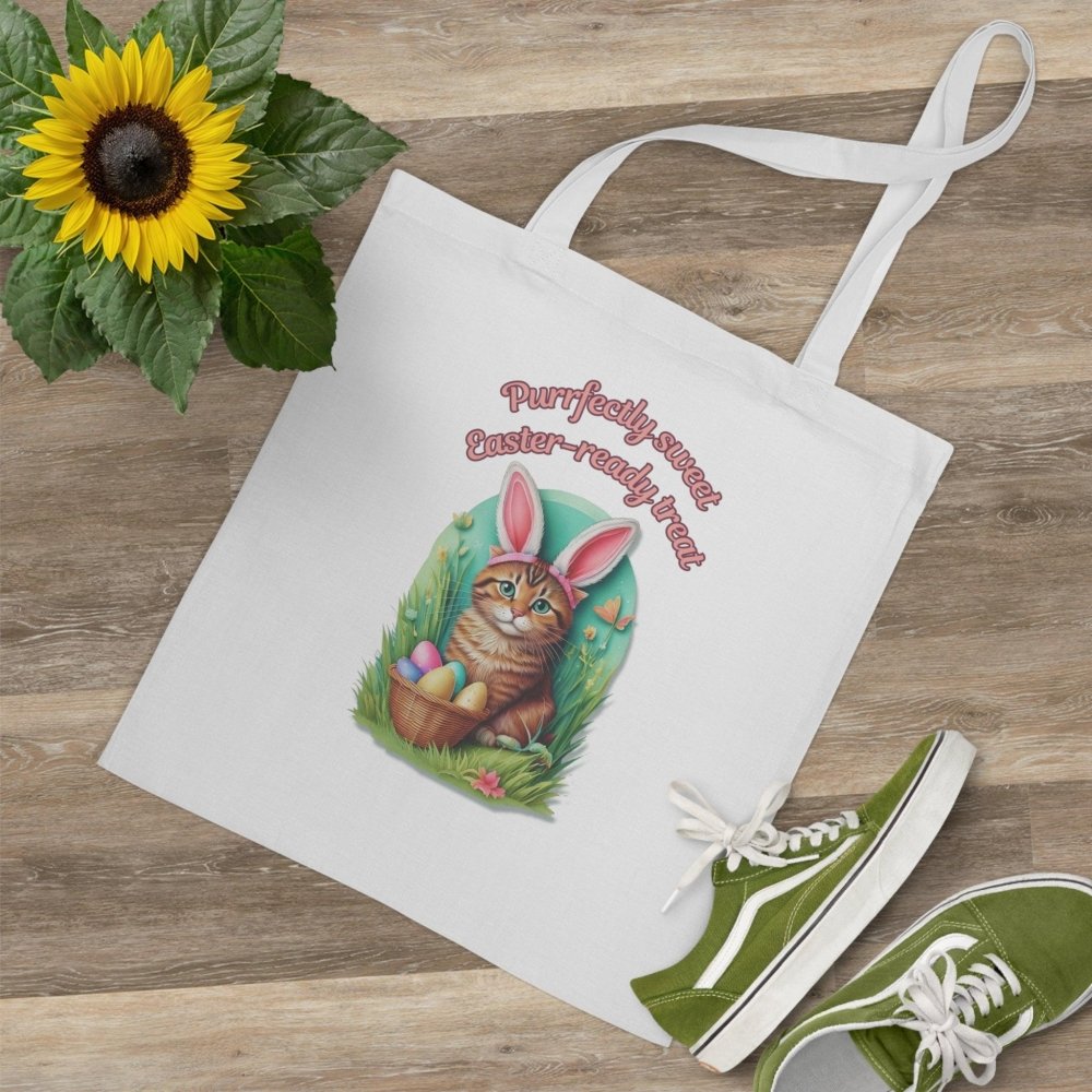 Purrfectly Sweet Easter Cat Tote Bag - Bunny Cat Canvas Bag - Cute Spring Gift for Cat Lovers - Love From Snowy Shop