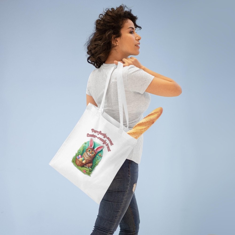 Purrfectly Sweet Easter Cat Tote Bag - Bunny Cat Canvas Bag - Cute Spring Gift for Cat Lovers - Love From Snowy Shop