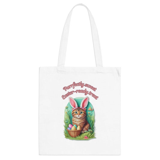 Purrfectly Sweet Easter Cat Tote Bag - Bunny Cat Canvas Bag - Cute Spring Gift for Cat Lovers - Love From Snowy Shop
