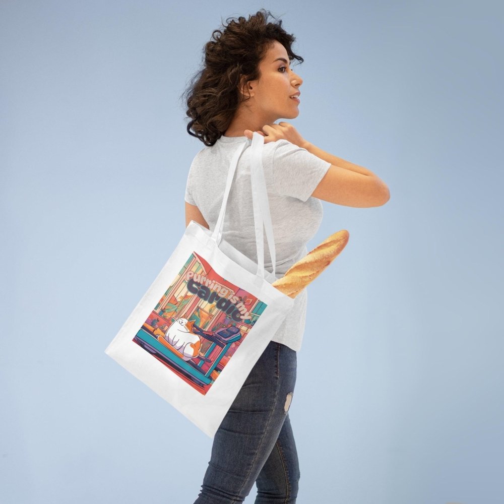 Purring Is My Cardio Tote Bag – Reusable Funny Cat Shopper - Love From Snowy Shop